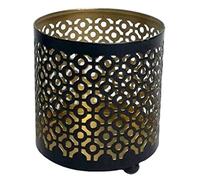 Hosley 4.5" High Metal Black/gold Finish, Jar Holder Candle Sleeve. Votive, Tea Light Lanterns. Use with Tealights. For weddings, parties, spa and aromatherapy O9