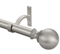 Hosmile Brushed Nickel Curtain Rods 28 to 120 Inch, Brushed Nickel Splicing Curtain Rods, Decorative Curtain Rods with Round Finials, Heavy Duty 1-Inch Telescoping Drapery Rods