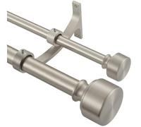 Hosmile Brushed Nickel Double Curtain Rods, 28-48 Inch, Adjustable, Heavy Duty, Modern End Cap