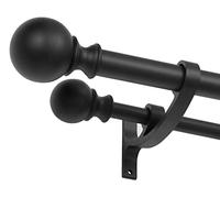 Hosmile Double Curtain Rods 72-144 Inches, Matte Black Iron Double Rod with Round Finials, 1" Front & 5/8" Back Telescoping Rod, Supports Up to 30 lbs