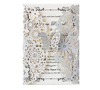 Hosmsua 20 x Silver Glitter Laser Cut Lace Flora Wedding Invitation Cards with Butterfly and Envelopes for Birthday Bridal Shower Engagement Birthday Wedding Invitations (Pack of 20)