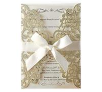 Hosmsua 20x Laser Cut Flora Lace Invitation Cards with Blank Inner Sheets and Envelopes for Wedding invitations Bridal Shower Engagement Birthday Baby Shower (Champagne Glitter)