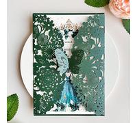 Hosmsua 5.12''x7.3'' 50PCS Emerald Green Quinceanera Invitation Kit Laser Cut Flora Butterfly Invitation Cards Pocket with Envelopes for Quinceanera Bridal Shower Wedding invite (Emerald Green)