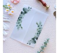 Hosmsua 50Pcs Vellum Jackets for 5x7 Invitations - 135GSM Greenery Eucalyptus Pattern Wedding Invitations Wraps - Vellum Paper 5x7 Jackets - Transparent Cards