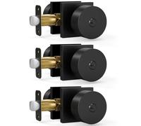 HOSOM 3 Pack Matte Black Privacy Door Knob with Lock, Keyless Lockset | Black Square Panel Door Knob,Interior Handle for Bathroom, Bedroom, Reversible for Right or Left Handing,Easy Install