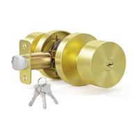 HOSOM Gold Entry Door Knob with Lock Keyed Interior Exterior Door 1 Pack | Front Entrance Champagne Gold Door Knobs, Easy Locking, Easy Installation, Reversible Design Fits Right or Left Handing