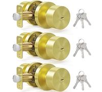 HOSOM Gold Entry Door Knob with Lock Keyed Interior Exterior Door 3 Pack | Front Entrance Champagne Gold Door Knobs, Easy Locking, Easy Installation, Reversible Design Fits Right or Left Handing