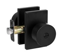 HOSOM Matte Black Privacy Door Knob With Lock, Keyless Interior Handle for Bedroom Bathroom, Rectangle Door Lock
