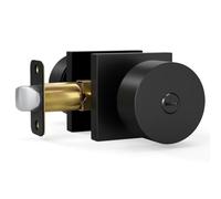 HOSOM Matte Black Privacy Door Knob with Lock, Keyless Lockset, 1 Pack | Black Square Panel Door Knob,Interior Handle for Bathroom, Bedroom, Reversible for Right or Left Handing, Easy Install