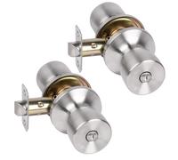 HOSOM Privacy Door Knob with Lock,2 Pack Interior Door Knobs for Bedroom and Bathroom, Keyless Doorknob with Round Ball, Satin Nickel Door Handle