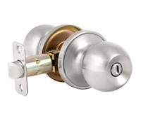 HOSOM Privacy Door Knob with Lock, Interior Door Knob for Bedroom and Bathroom, Keyless Doorknob with Round Ball, Satin Nickel, 1 Pack