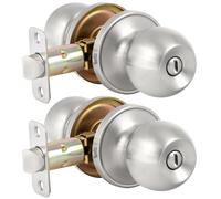 HOSOM Privacy Door Knob with Lock, Interior Door Knob for Bedroom and Bathroom, Keyless Doorknob with Round Ball, Satin Nickel, 2 Pack
