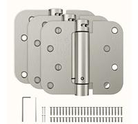 HOSOM Self Closing Door Hinges Brushed Nickel Spring Loaded Hinges 4 Inch Adjustable Tension for Garage, Front Door, Back Door, UL Listed, for Left and Right Hand Door, 5/8'' Radius Corners, 3 Pack