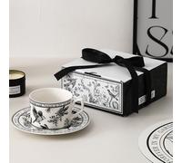 Hosoncovy 200ML Ceramic Coffee Cup and Saucer Set,Heat Resistant Teacup Hot Drink Coffee Mug with Plate