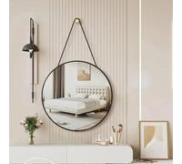 Hosoncovy 30CM Wall Hanging Mirror with Rope Round Makeup Vanity Mirror for Bathroom Living Room Bedroom (Black)