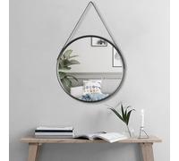 Hosoncovy 30CM Wall Mirror with Strap Round Makeup Wall Hanging Mirror for Living Room Bedroom Bathroom Wall Decoration (Black)