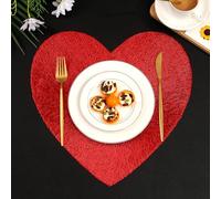 Hosoncovy 4 Pack Heart Placemats Table Mats Set Washable PVC Non-Slip Heat Resistant Table Place Mats Dinner Mats Meal Mat for Kitchen and Dining Room for Wedding (Red)