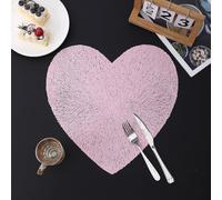 Hosoncovy 4 Pack Heart Placemats Table Mats Set Washable PVC Non-Slip Heat Resistant Table Place Mats Dinner Mats Meal Mat for Kitchen and Dining Room for Wedding (Pink)