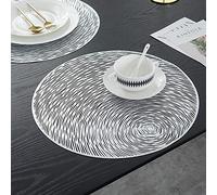 Hosoncovy 4 Pack PVC Placemats - Hollow Round Table Mats, Heat Resistant, Non-slip, Starry Sky Decorative for Home Kitchen Dining (Silver)