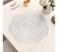 Hosoncovy 4 Pack Rose Placemats Table Mats Set Washable PVC Non-Slip Heat Resistant Table Place Mats Dinner Mats Wood Grain Meal Mat for Kitchen and Dining Room for Forest Wedding (Silver)