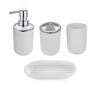 Hosoncovy 4 Pieces Bathroom Accessory Set with Soap Dispenser, Bathroom Cup, Soap Dish ，Toothbrush and Toothpaste Holder (White)