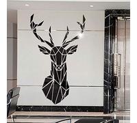 Hosoncovy Acrylic Cartoon Deer Head Mirror Wall Stickers Mirror Art DIY Home Decorative Dog and Cat Pet 3D Wall Art Decor for Home Living Room Bedroom Wall Decoration (Black, XL)