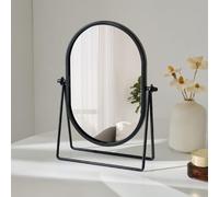 Hosoncovy Adjustable Desktop Mirror with Stand Metal Frame Round Free Standing Vanity Makeup Tabletop Mirror for Bathroom Bedroom (Black)