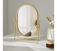 Hosoncovy Adjustable Desktop Mirror with Stand Metal Frame Round Free Standing Vanity Makeup Tabletop Mirror for Bathroom Bedroom (Gold)