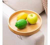 Hosoncovy Bamboo Wooden Sofa Arm Tray with Clip, Chair Coach Armrest Table Organizer (Round - Yellow)