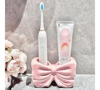 Hosoncovy Bow Ceramic Electric Toothbrush Stand Mount Countertop Toothbrush and Toothpaste Holder for Bathroom (Pink)