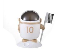 Hosoncovy Cartoon Astronaut Desktop Trash Can with Cleaning Brush Garbage Bin Paper Bin with Lid,Rubbish Storage Bin for Kids Room,Bedroom,Kitchen,Office (Khaki)
