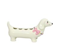 Hosoncovy Cartoon Dachshund Ceramic Toothbrush Holder Rack Countertop Toothbrush Stand for Bathroom (Cream White)