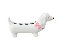 Hosoncovy Cartoon Dachshund Ceramic Toothbrush Holder Rack Countertop Toothbrush Stand for Bathroom (White)