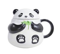 Hosoncovy Ceramic Coffee Mug with Handle Cartoon Cute 3D Panda Tea Cup Drinking Mug with Lid