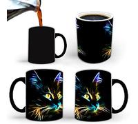 Hosoncovy Ceramic Colored Cat Hot Heat Colour Changing Mug, Novelty Hot Heat Sensitive Milk Coffee Tea Gift Mug Drinking Cup with Handle