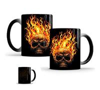 Hosoncovy Ceramic Flame Skull Color Changing Coffee Mug - Heat Sensitive, Tea & Drink Cup