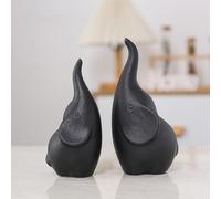 Hosoncovy Ceramic Loving Elephant Statue Set of 2, Couple Elephants Ornaments Home Accessories Decorative Elephant Figurines Animals Figurine Porcelain Sculptures Birthday Presents (Black)