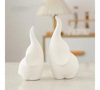 Hosoncovy Ceramic Loving Elephant Statue Set of 2, Couple Elephants Ornaments Home Accessories Decorative Elephant Figurines Animals Figurine Porcelain Sculptures Birthday Presents (White)