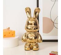 Hosoncovy Ceramic Rabbit Sculpture Statue Ornament Figurine Rabbit Home Ornament Piggy Bank Coin Bank Money Box Children Bedroom Decoration Birthday Gifts (Gold)