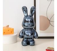 Hosoncovy Ceramic Rabbit Sculpture Statue Ornament Figurine Rabbit Home Ornament Piggy Bank Coin Bank Money Box Children Bedroom Decoration Birthday Gifts (Black)