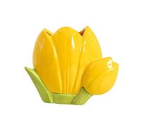 Hosoncovy Ceramic Tulip Makeup Brush Organizer Pot Makeup Brush Holder Pen Pot Pencil Holder Flower Vase (Yellow)