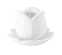 Hosoncovy Ceramic Tulip Small Tealight Candle Holder Cup,Flower Shaped Aromatherapy Candle DIY Container Cup with Tray for Home Decoration Women Gift (White)