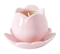 Hosoncovy Ceramic Tulip Small Tealight Candle Holder Cup,Flower Shaped Aromatherapy Candle DIY Container Cup with Tray for Home Decoration Women Gift (Pink)