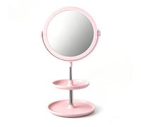 Hosoncovy Cosmetic Mirror with 2 Layer Storage Tray,Double Sided Mirror Free Standing for Dressing Table (Pink)