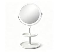 Hosoncovy Cosmetic Mirror with 2 Layer Storage Tray,Double Sided Mirror Free Standing for Dressing Table (White)