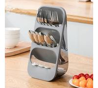 Hosoncovy Countertop Cutlery Drying Holder 3 Tier Cutlery Drainer Tableware Holder Box Tabletop Fork Chopstick Kitchen Storage Cutlery Utensil Organizer (Grey)
