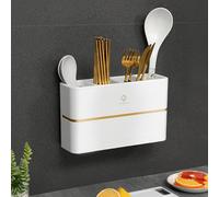 Hosoncovy Countertop Cutlery Drying Holder Utensil Drainer Tableware Wall Holder Box Tabletop Separated Fork Chopstick Kitchen Storage Cutlery Utensil Organizer (White)