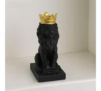 Hosoncovy Crown Lion Figurine Statue Home Decoration,Resin Sculpture Home Figurine Gift Ornament for Living Room Desktop Office Study Room Bedroom Coffee Shop Bar (Black)