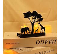 Hosoncovy Decorative Metal Animal Tea Light Candle Holder Tea Light Candle Stand Tea Light Candle Tray Light and Shadow Art Home Ornament for Home for Wedding Decoration (Elephant and Giraffe Pattern)