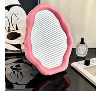 Hosoncovy Desktop Mirror with Stand Irregular Shaped Countertop Makeup Mirror Vanity Mirror Cosmetic Mirror Decorative Mirror Wall Hanging Mirror for Bedroom Bathroom (Pink)